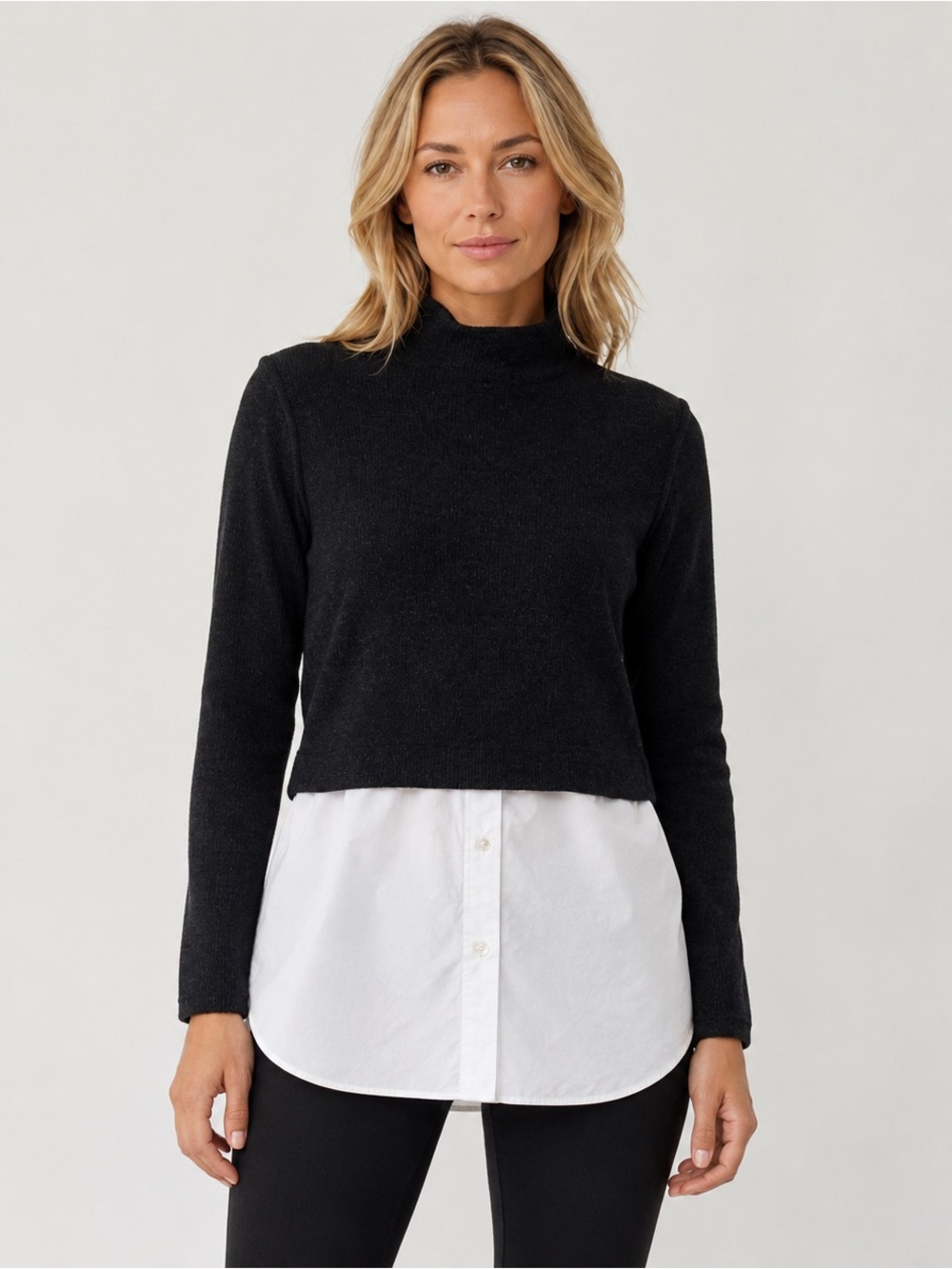 Theory Wool Rib Knit White Button Blouse Combo Tunic Sweater Size S One-Piece